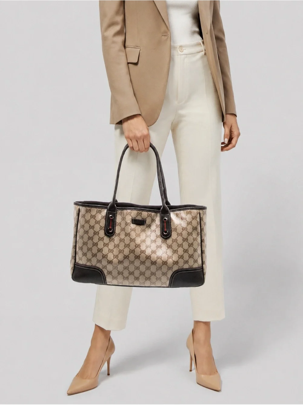Authentic Gucci GG Crystal Princy Tote Beige XL Shoulder Bag + Dust Bag - Picture 1 of 11